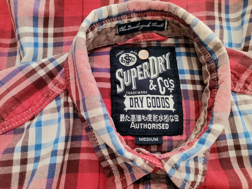 Superdry Rozmiar M Kolor Czerwony Krata Kołnierz Koszula Zapinana Bluzka Długi rękaw Materiał Bawełna 100%