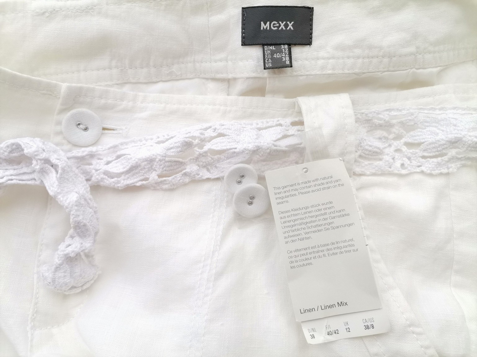 Mexx Rozmiar 38 Kolor Biały Spodnie Casual Materiał Len 100%