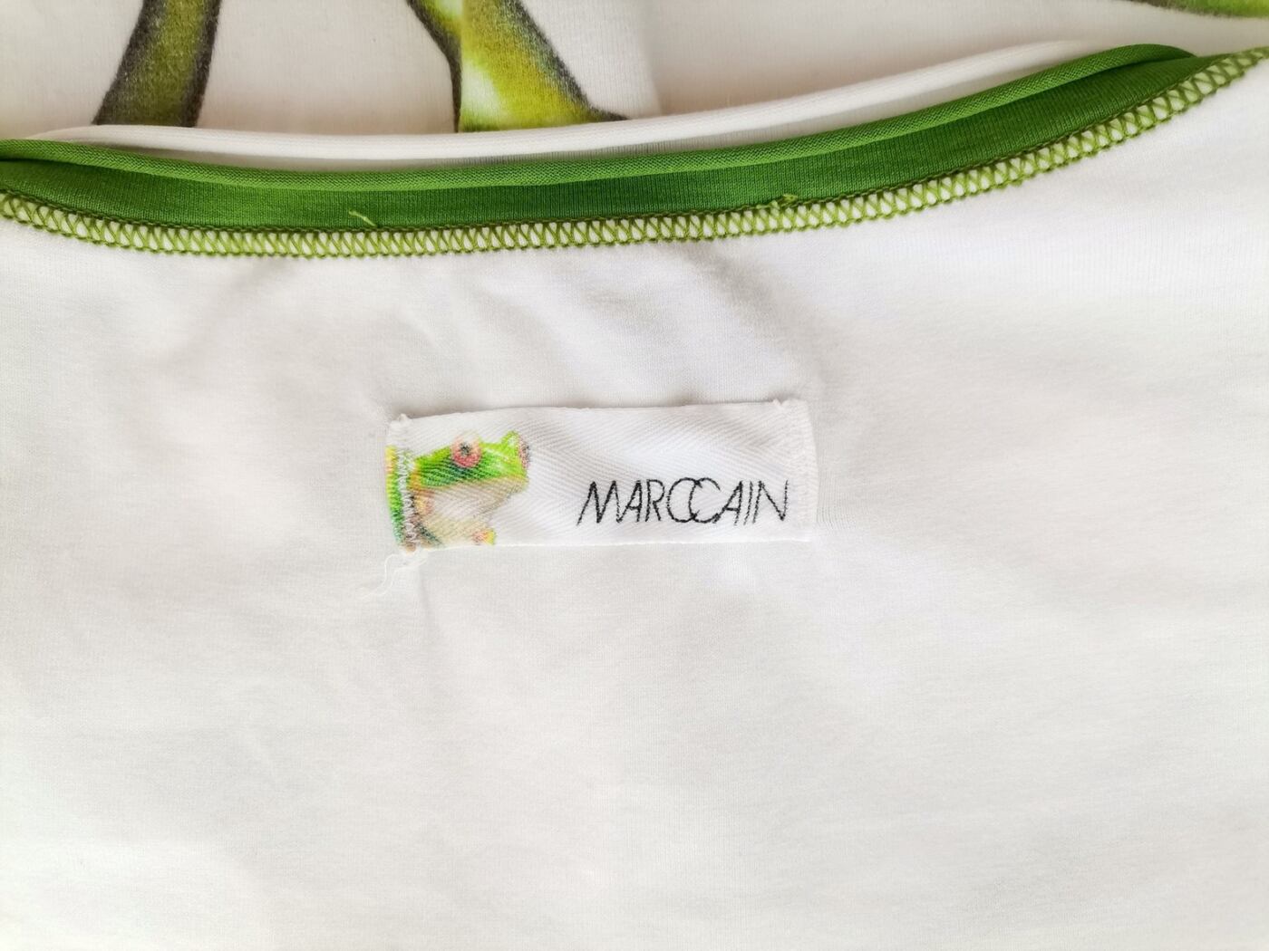 Marc Cain Rozmiar 2 (38) Kolor Biały Crew Neck Bluzka Krótki rękaw Materiał Bawełna