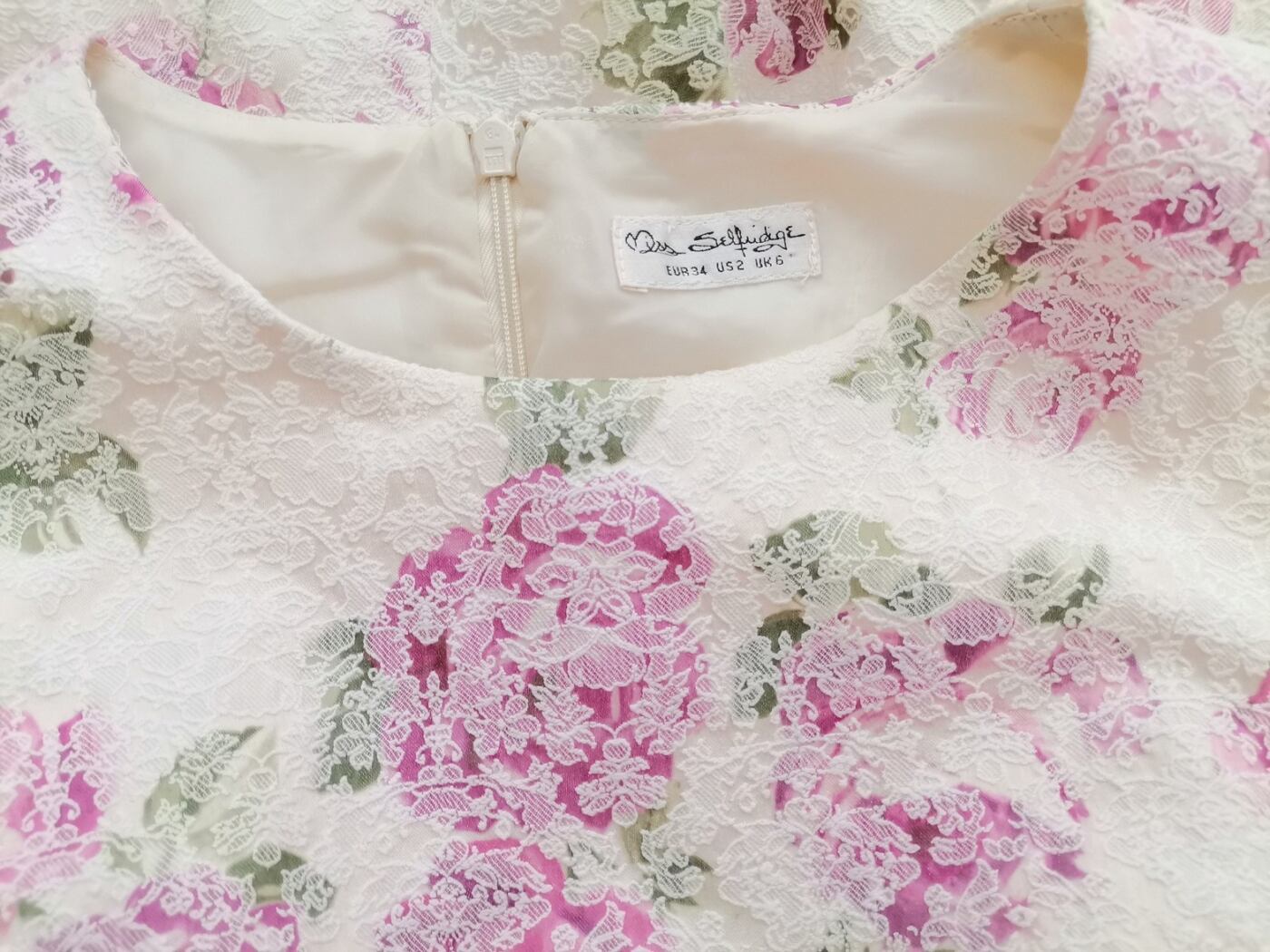 Miss selfridge Rozmiar 34 Kolor Kremowy Crew Neck Sukienka A-Line Bezrękawnik Do Kolan Materiał Bawełna