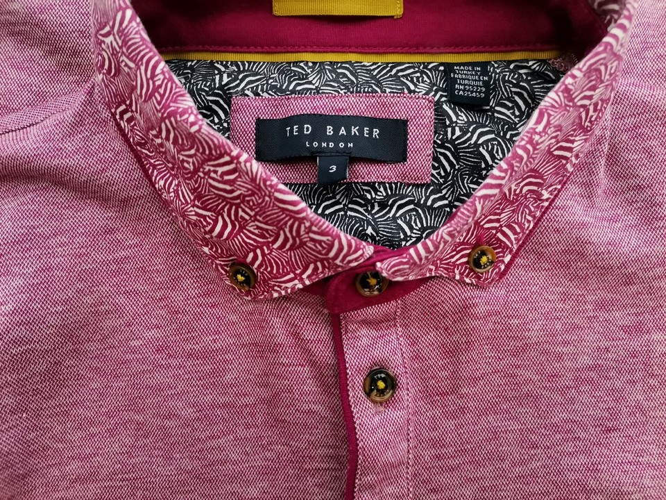 Ted Baker Rozmiar 3 (L) Kolor Purpurowy Kołnierz Męska Koszula Polo Krótki rękaw Materiał Bawełna 100%