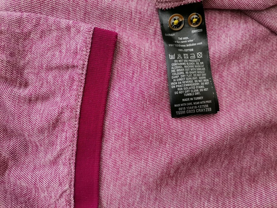 Ted Baker Rozmiar 3 (L) Kolor Purpurowy Kołnierz Męska Koszula Polo Krótki rękaw Materiał Bawełna 100%