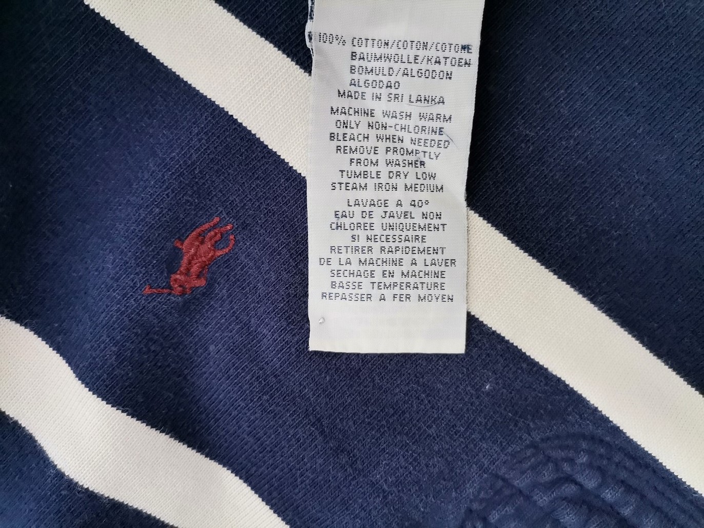 Polo Ralph Lauren Rozmiar XL Kolor Granatowy Pasy Kołnierz Męska Koszula Polo Długi rękaw Materiał Bawełna 100%