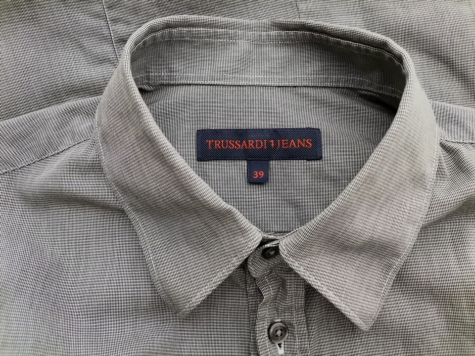 Trussardi jeans Rozmiar 39 Kolor Szary Kołnierz Męska Koszula Elegancka Długi rękaw Materiał Bawełna 100%