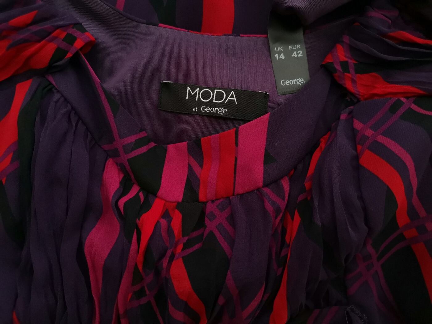 Moda at George Rozmiar 14 (42) Kolor Fioletowy Odkryte Ramiona Sukienka A-Line Bezrękawnik Midi