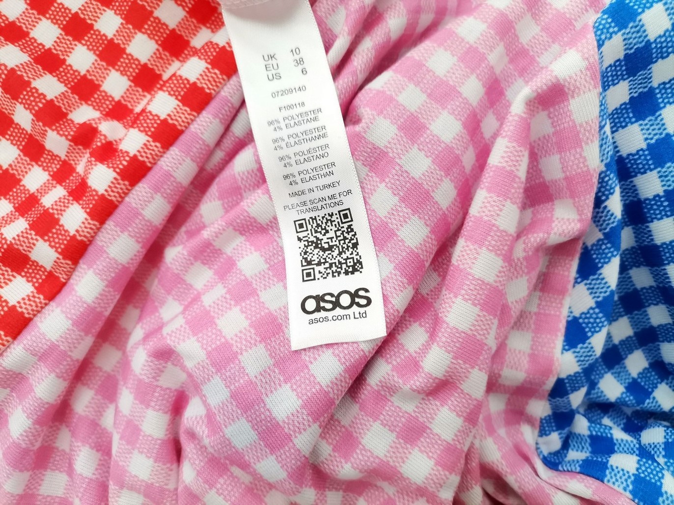 ASOS Rozmiar 10 (38) Kolor Niebieski Krata W serek Sukienka A-Line Krótki rękaw Do Kolan