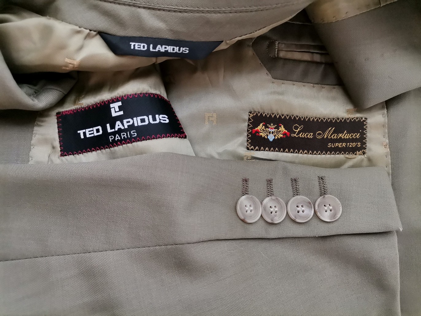 Ted Lapidus Rozmiar 52 (XL) Kolor Khaki Męska Marynarka Długi rękaw Materiał Wełna 100%