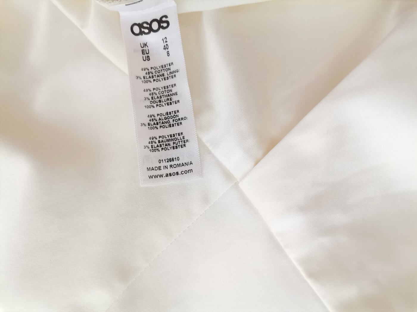 ASOS Rozmiar 12 (40) Kolor Perłowy W serek Bluzka Peplum Bezrękawnik Materiał Bawełna