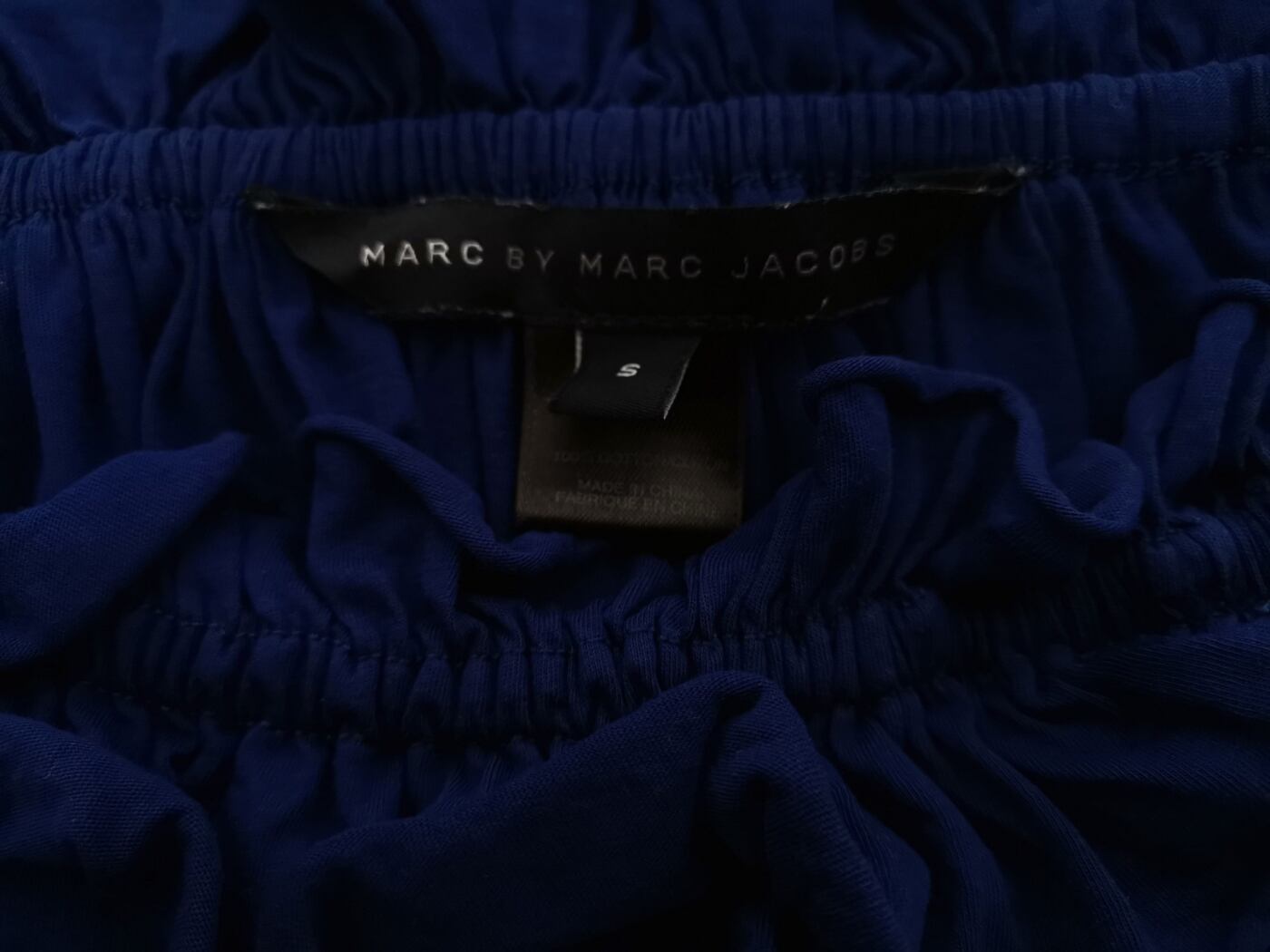 Marc by Marc Jacobs Rozmiar S Kolor Niebieski Okrągły dekolt Sukienka Rozkloszowana Krótki rękaw Do Kolan Materiał Bawełna 100%