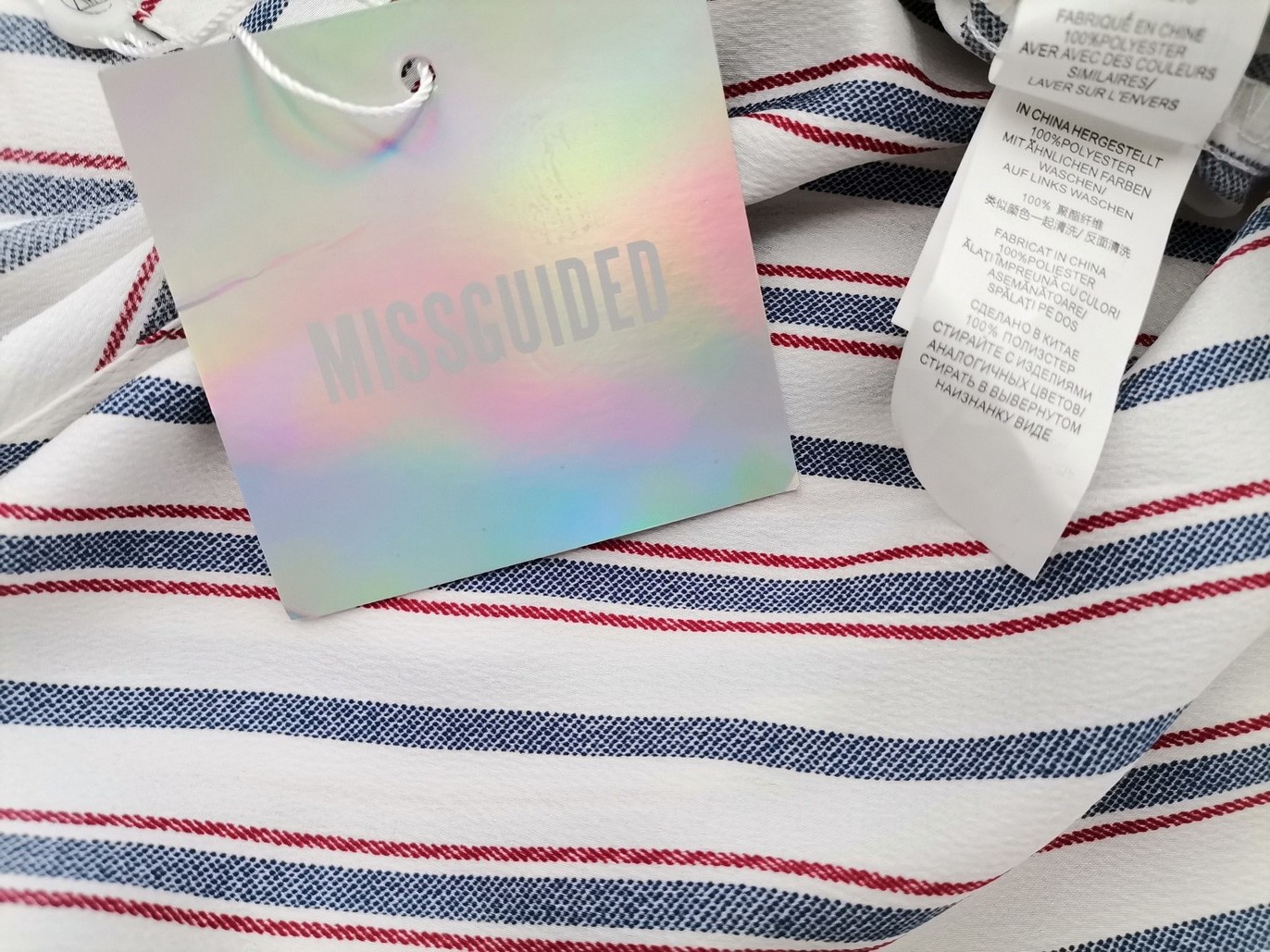 Missguided Rozmiar 8 (36) Kolor Biały Pasy Kołnierz Bluzka Zawijana Długi rękaw