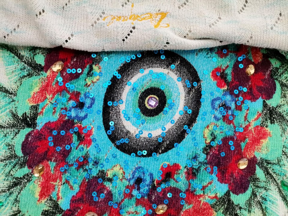 DESIGUAL Rozmiar M Kolor Kremowy Crew Neck Długi Sweter Tunika Długi rękaw Cienka dzianina