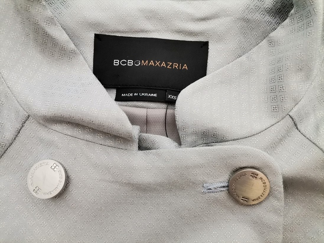 BCBG MAXAZRIA Rozmiar XXS Kolor Szary Kołnierz Żakiet z zapięciem Krótki rękaw Materiał Rayon