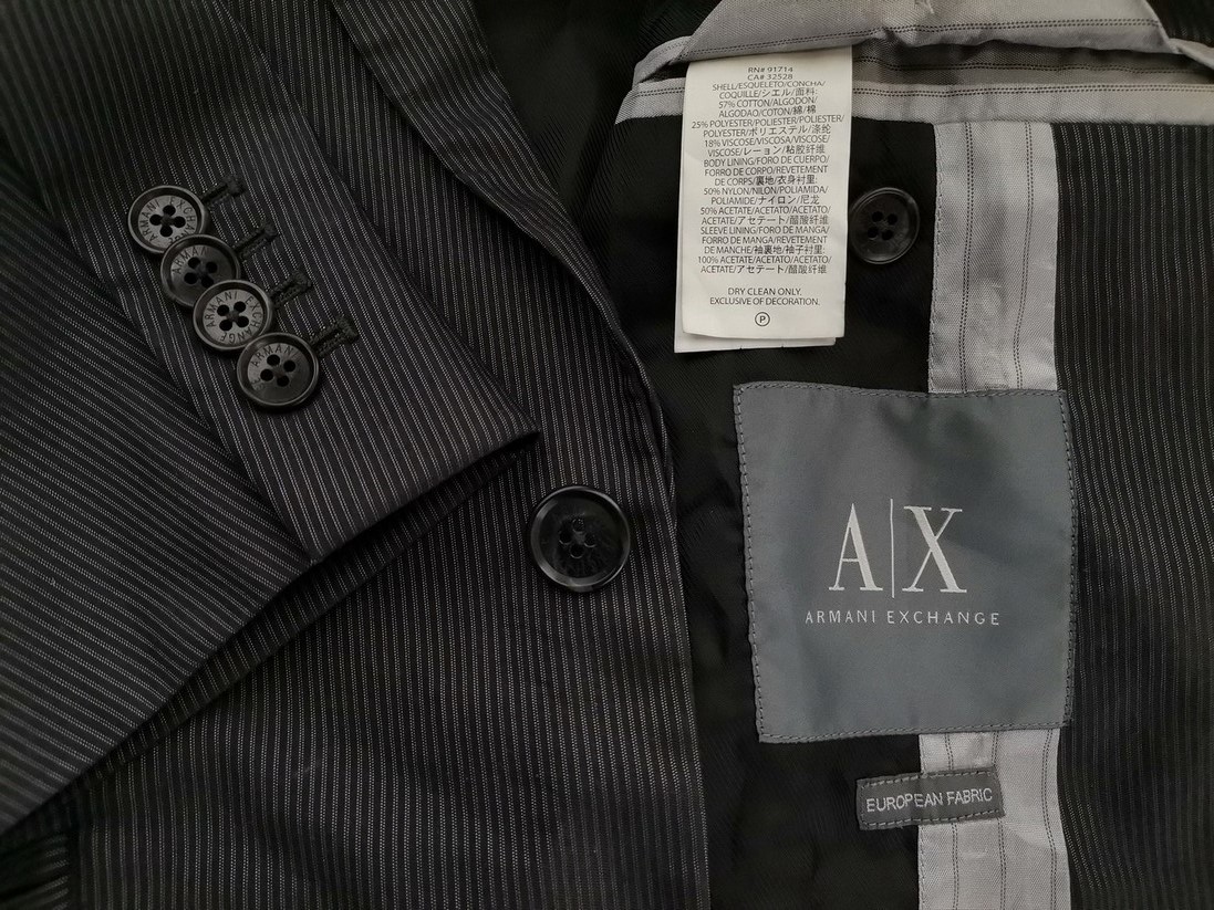 AX Armani Exchange Rozmiar 44 (L) Kolor Szary Pasy Męska Marynarka Długi rękaw Materiał Bawełna