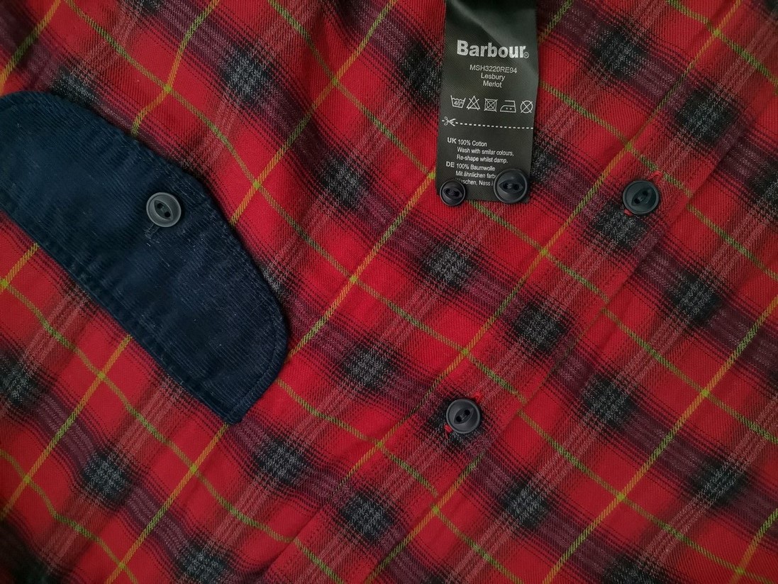 BARBOUR Rozmiar L Kolor Czerwony Krata Kołnierz Męska Koszula Casual Długi rękaw Materiał Bawełna 100%