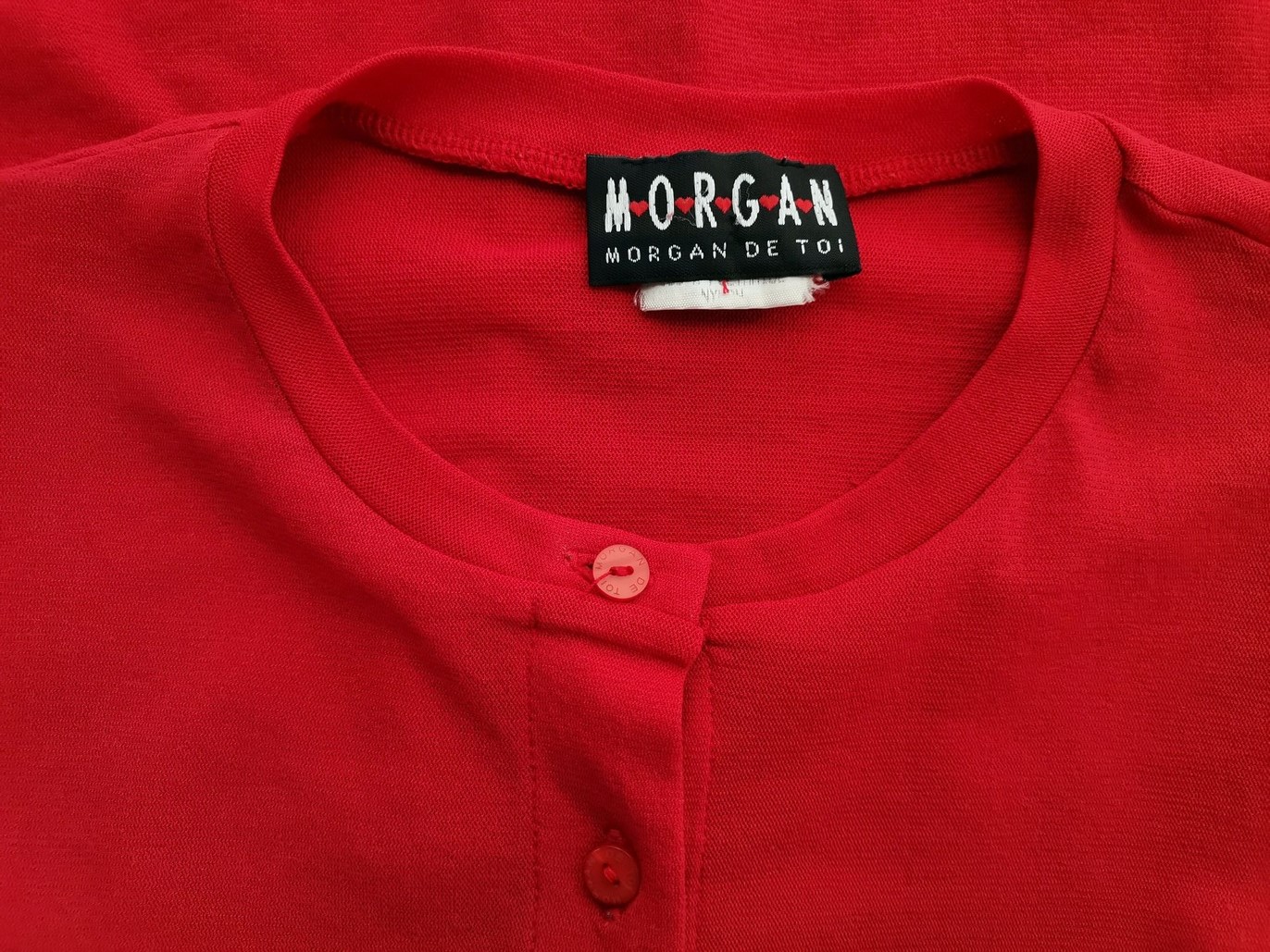 Morgan Rozmiar 34/36 Kolor Czerwony Crew Neck Bluzka Zapinana Długi rękaw