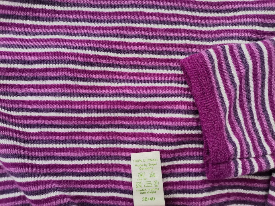 Nostebarn Rozmiar 38/40 Kolor Fioletowy Pasy Crew Neck Sweter Długi rękaw Materiał Wełna 100% Cienka dzianina