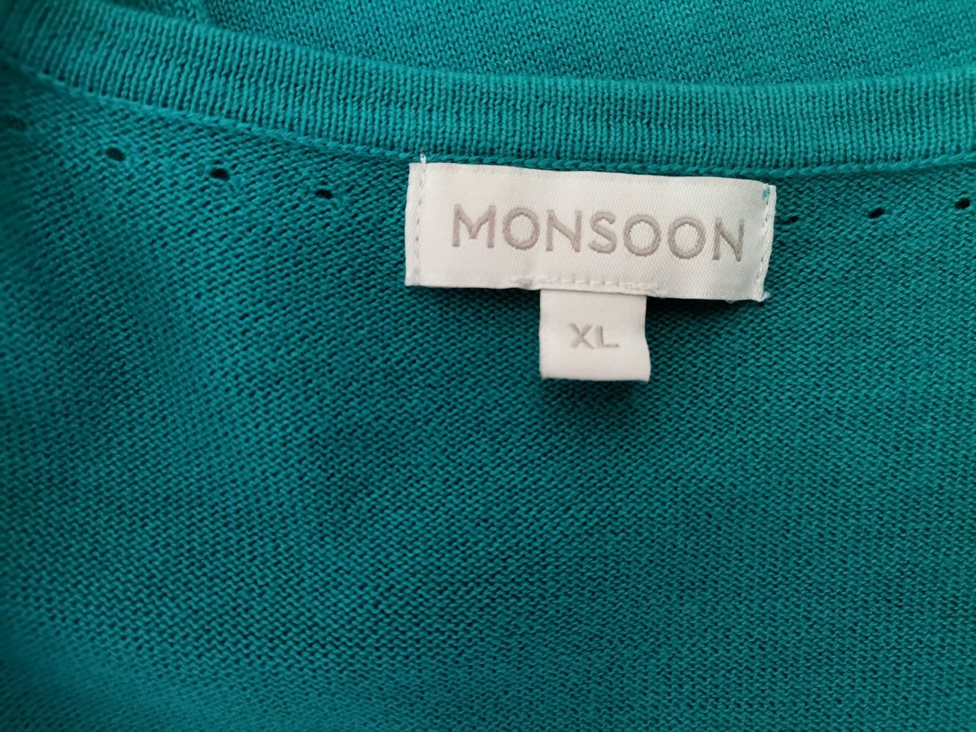 Monsoon Rozmiar XL Kolor Niebieski W serek Otwarty Kardigan Rękaw 3/4 Materiał Bawełna 100% Cienka dzianina