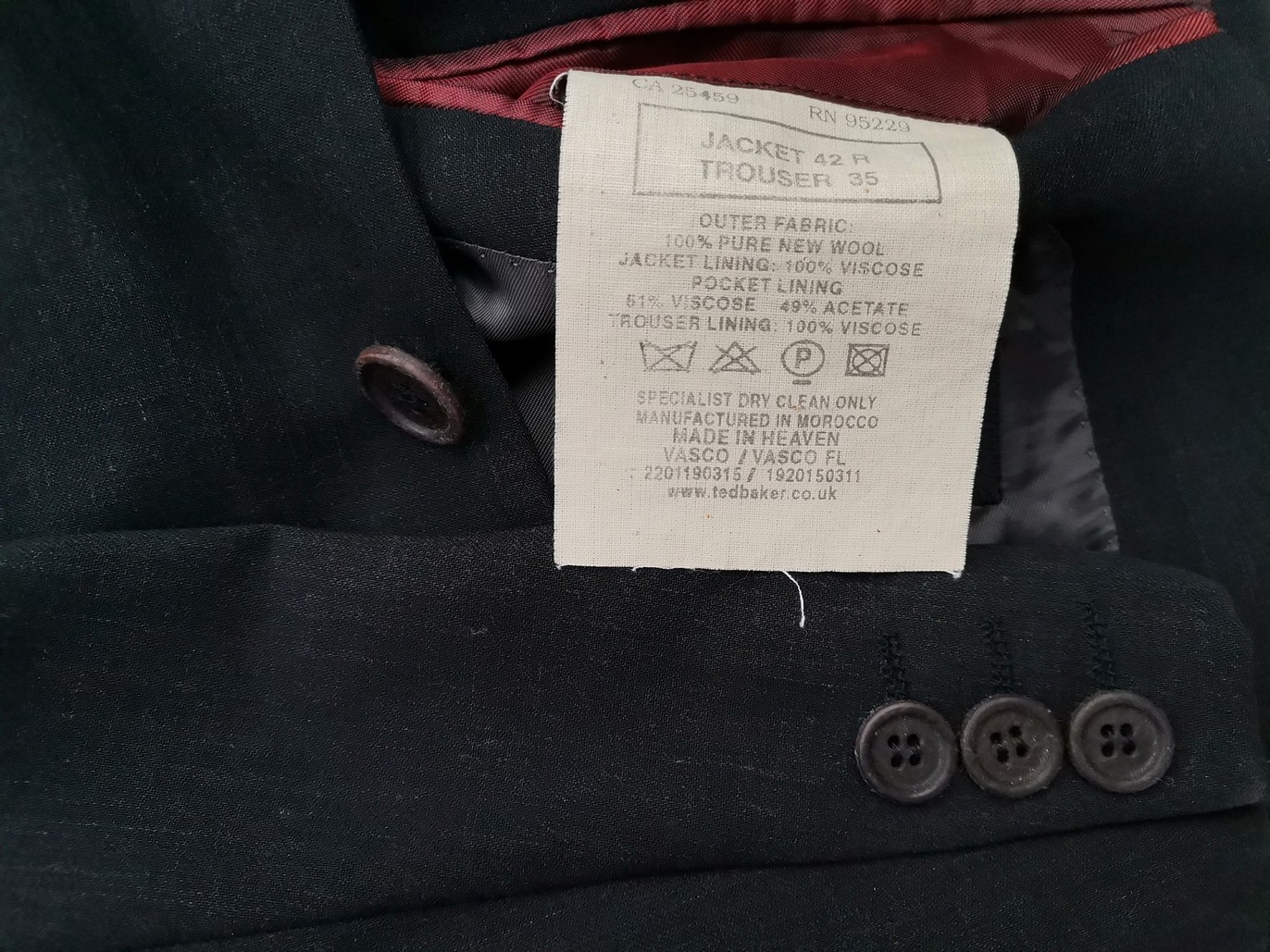 Ted Baker Rozmiar 42 (XL) Kolor Czarny Męska Marynarka Długi rękaw Materiał Wełna Jagnięca 100%