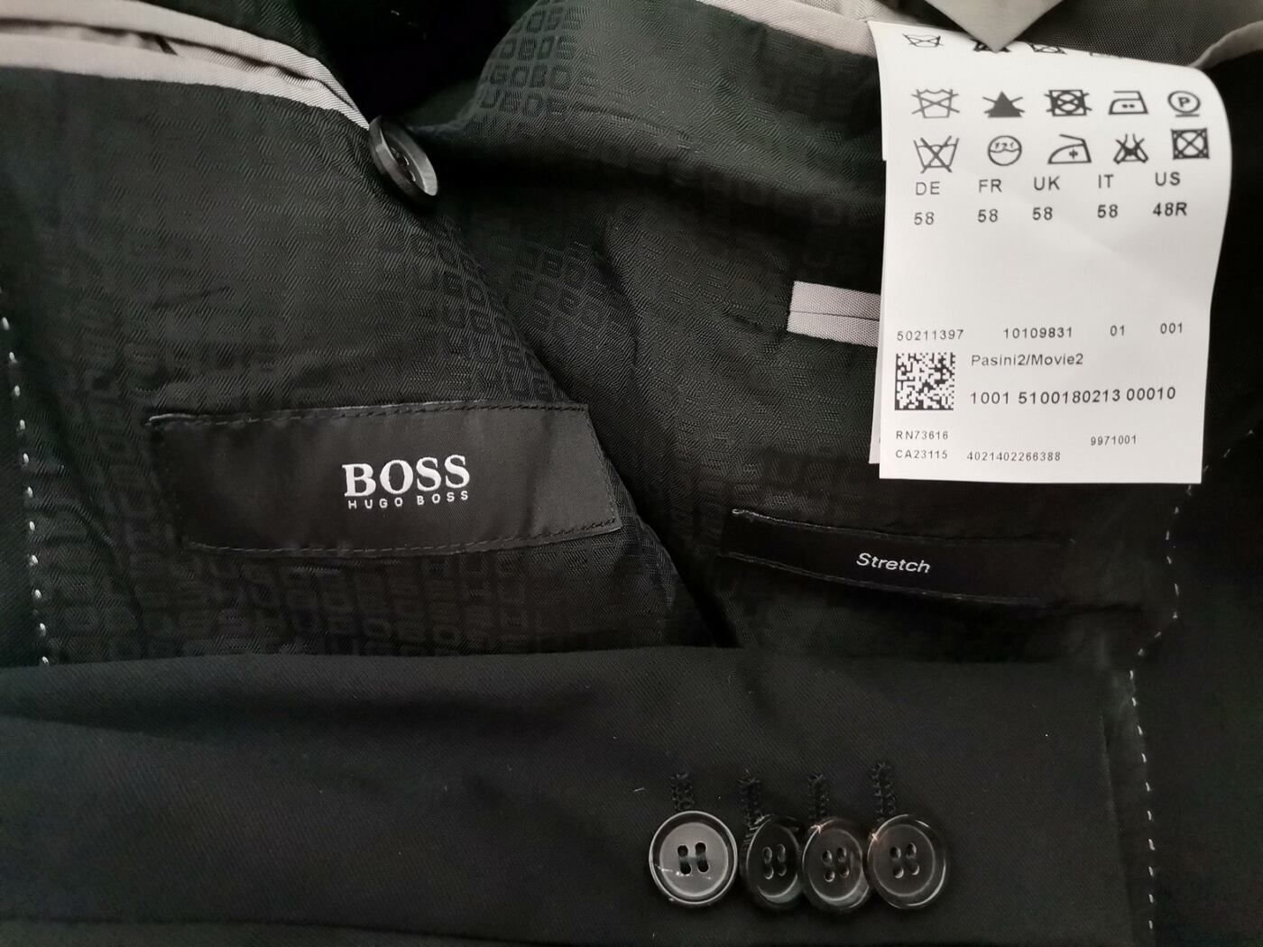 Hugo Boss Rozmiar 58 (XXL) Kolor Czarny Męska Marynarka Długi rękaw Materiał Schurwolle