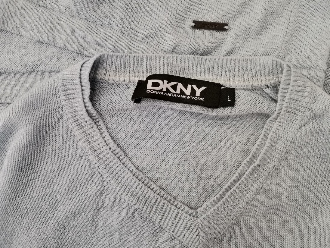 Dkny Rozmiar L Kolor Niebieski Męski Sweter Długi rękaw Materiał Len 100%