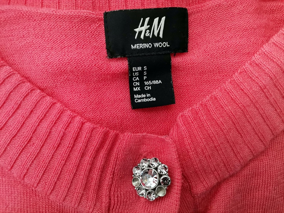 H&m Rozmiar S Kolor Różowy Okrągły dekolt Kardigan Zapinany Długi rękaw Materiał Wełna Merino Cienka dzianina