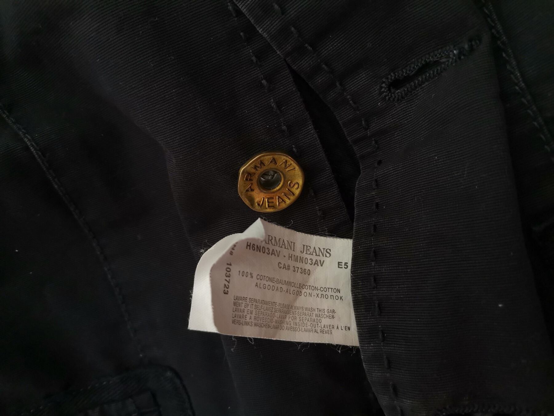 AJ ARMANI JEANS Rozmiar 48 (S) Kolor Czarny Kurtka męska Długi rękaw Materiał Bawełna 100%