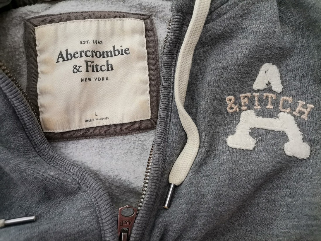 ABERCROMBIE & FITCH Rozmiar L Kolor Szary Bluza na suwak Długi rękaw Materiał Bawełna