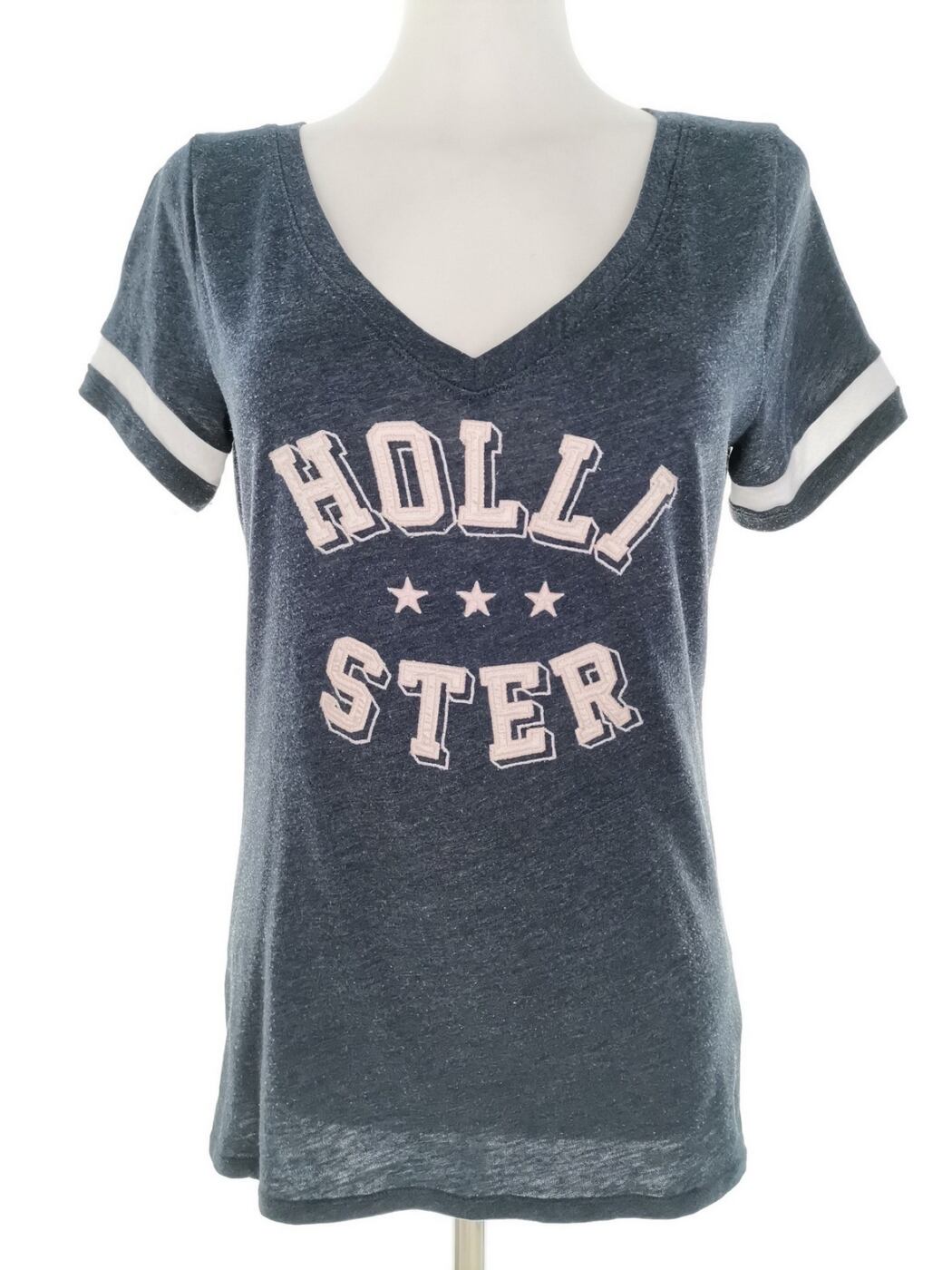 Hollister Rozmiar M Kolor Granatowy W serek T-Shirt Krótki rękaw Materiał Bawełna