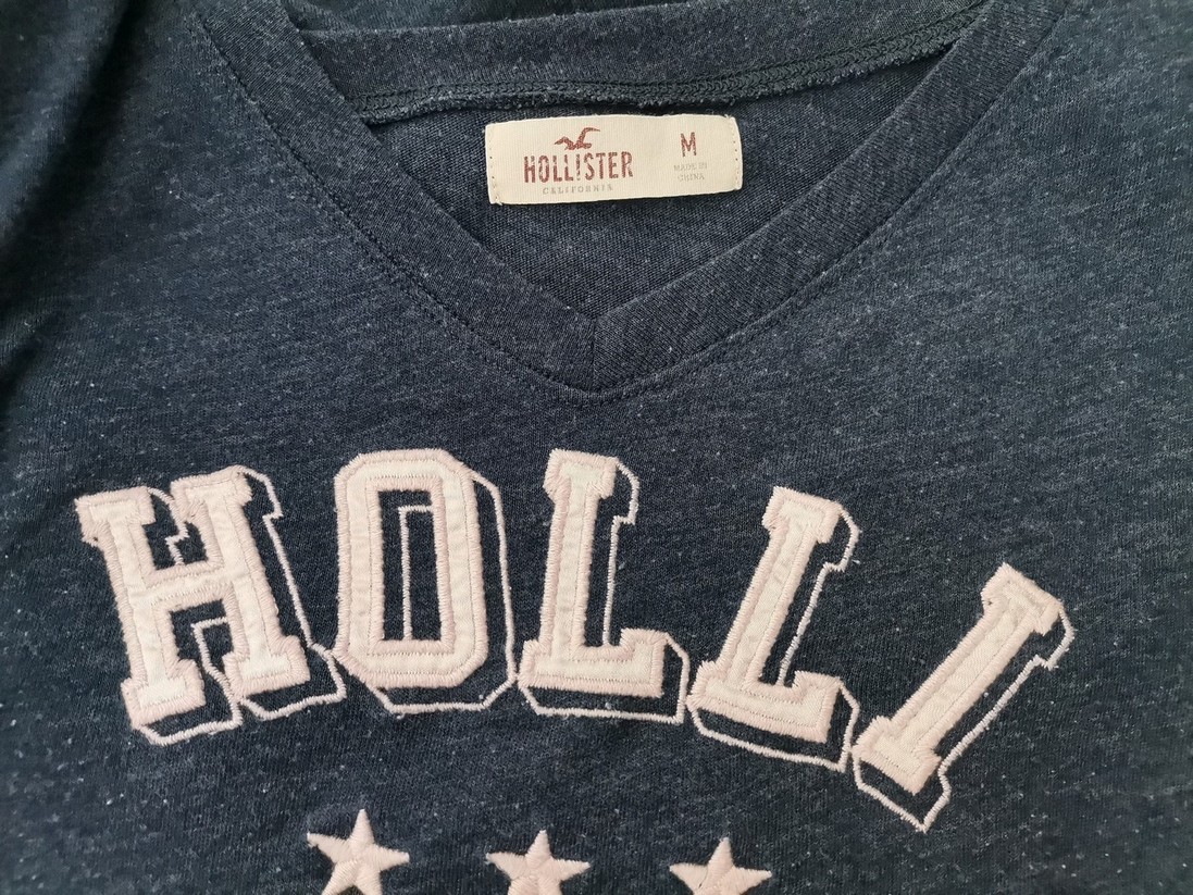 Hollister Rozmiar M Kolor Granatowy W serek T-Shirt Krótki rękaw Materiał Bawełna