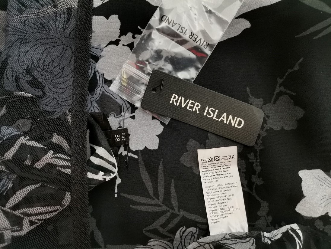 River island Rozmiar 12 (38) Kolor Czarny Okrągły dekolt Sukienka Sheath Krótki rękaw Midi