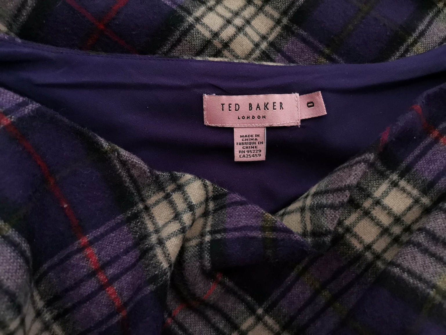 Ted Baker Rozmiar 0 (34) Kolor Fioletowy Krata Okrągły dekolt Sukienka Ołówkowa Bezrękawnik Do Kolan Materiał Wełna