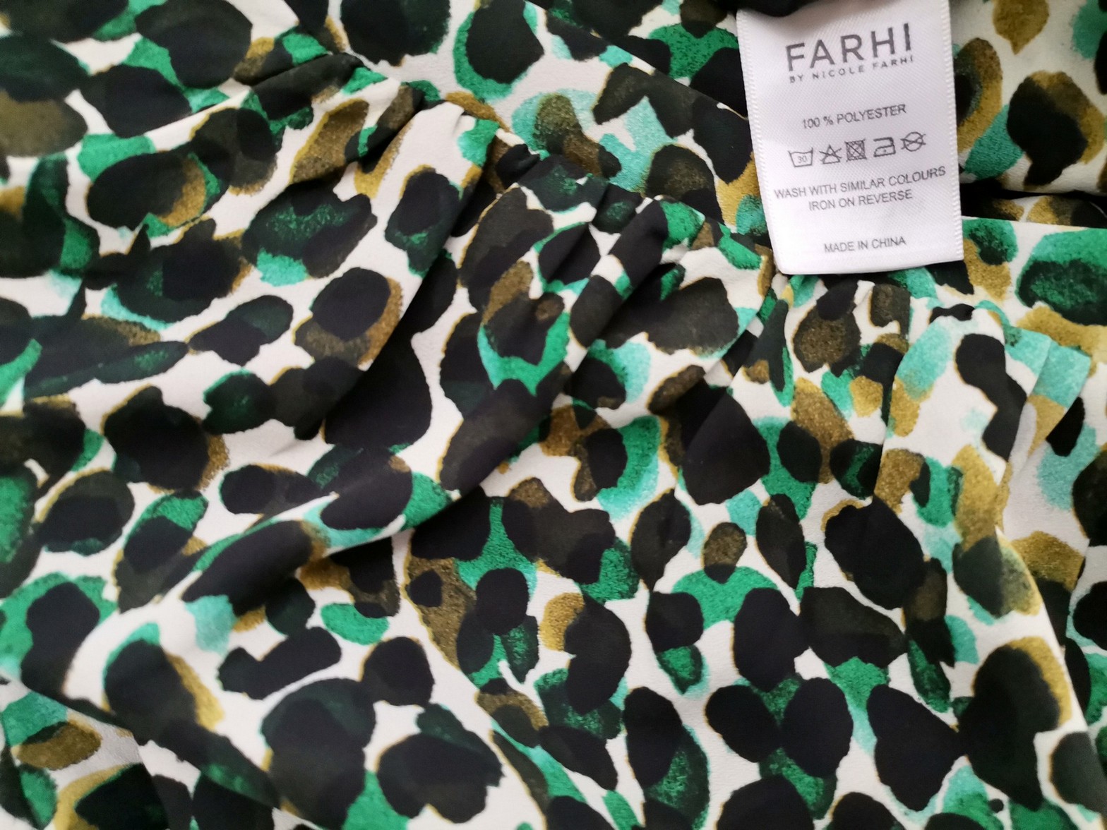 Farhi by Nicole Farhi Rozmiar S (34) Kolor Zielony Panterka Okrągły dekolt Sukienka Bodycon Rękaw 3/4 Midi