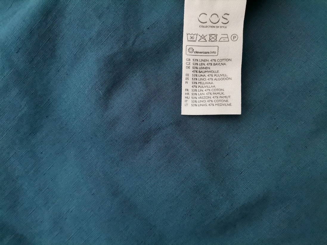 COS Rozmiar 34 Kolor Turkusowy Crew Neck Sukienka Prostokątna Krótki rękaw Do Kolan Materiał Len