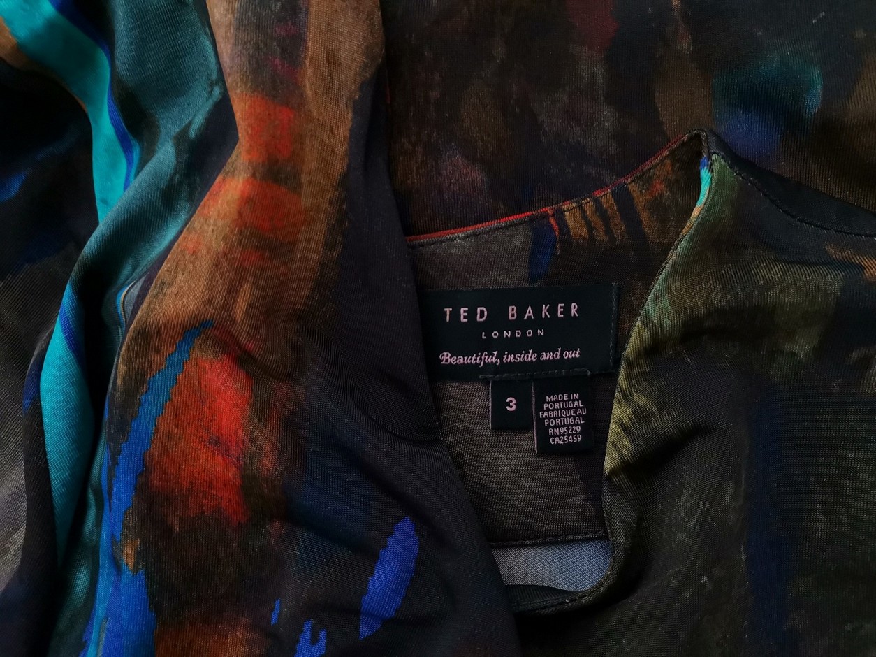 Ted Baker Rozmiar 3 (42) Kolor Brązowy Okrągły dekolt Sukienka Prostokątna Długi rękaw Midi Materiał Wiskoza