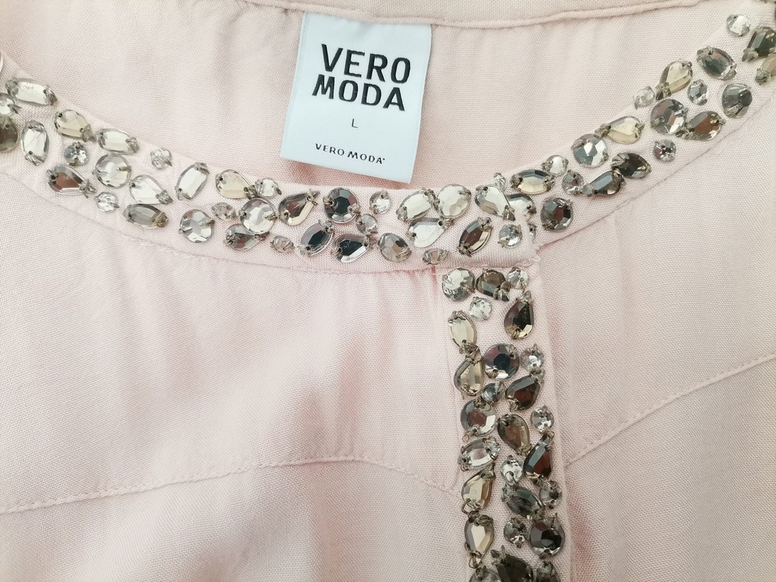 Vero moda Rozmiar L Kolor Pudrowy Róż Okrągły dekolt Bluzka Popover Guziki Rękaw 3/4 Materiał Wiskoza 100%