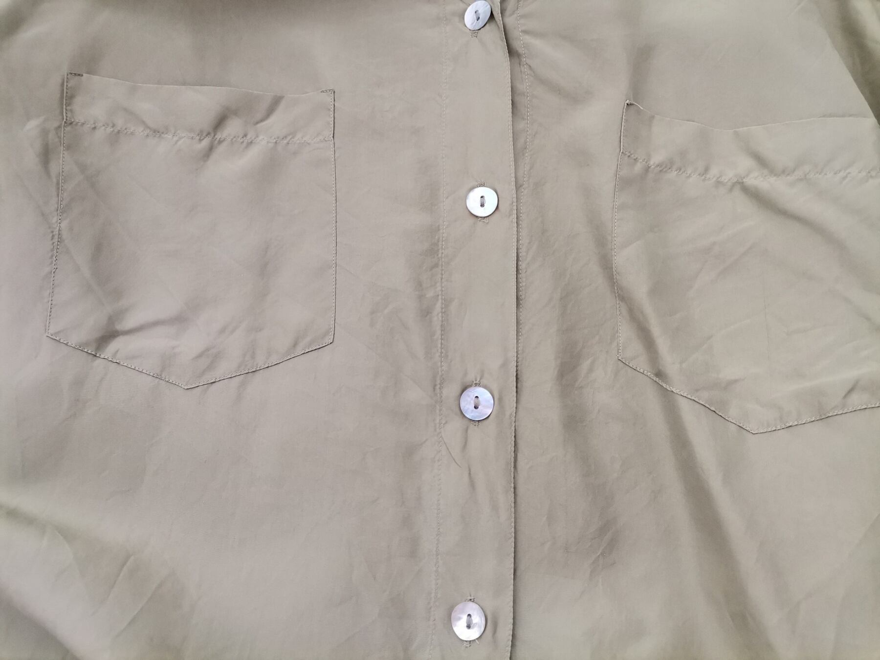 Vintage Rozmiar 50/52 Kolor Khaki W serek Tunika Zapinana Bluzka Długi rękaw