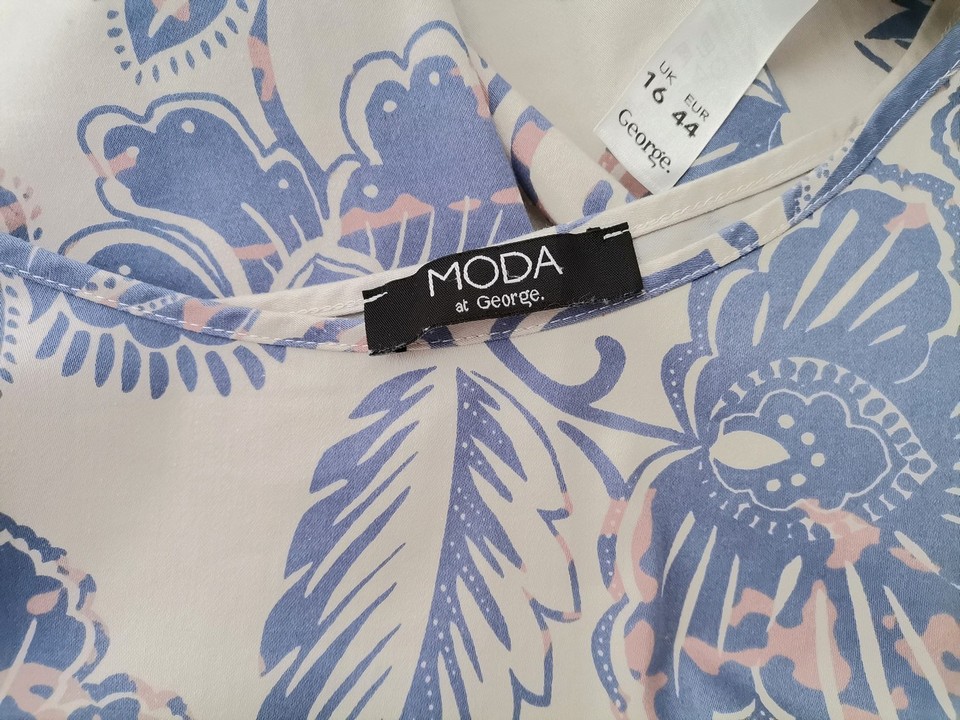 Moda at George Rozmiar 16 (44) Kolor Beżowy W łódkę Sukienka Prostokątna Krótki rękaw Midi Materiał Bawełna