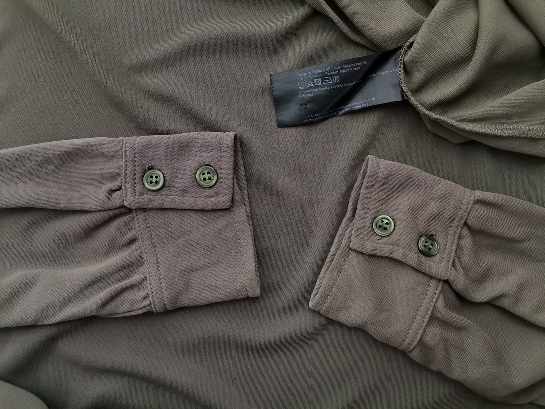 Filippa k Rozmiar XS Kolor Khaki Crew Neck Sukienka Prostokątna Długi rękaw Do Kolan